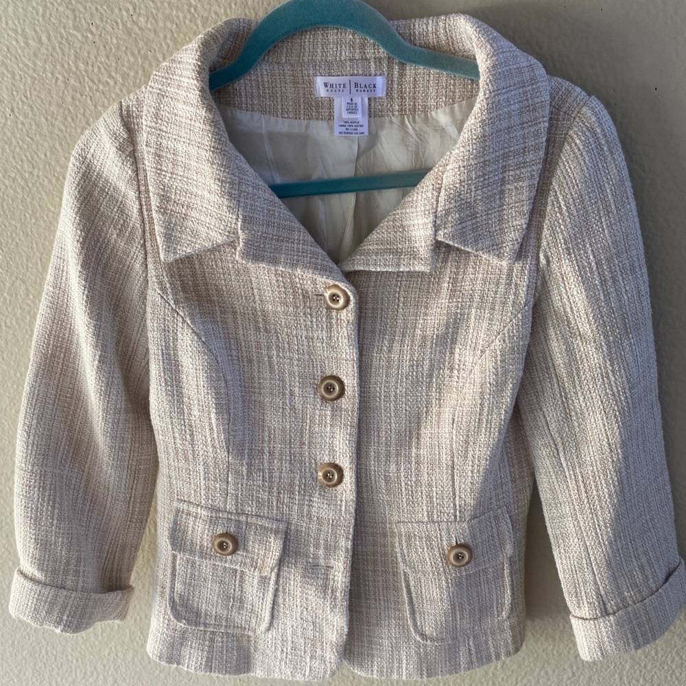 WHBM cream jacket blazer sz6 crop sleeve